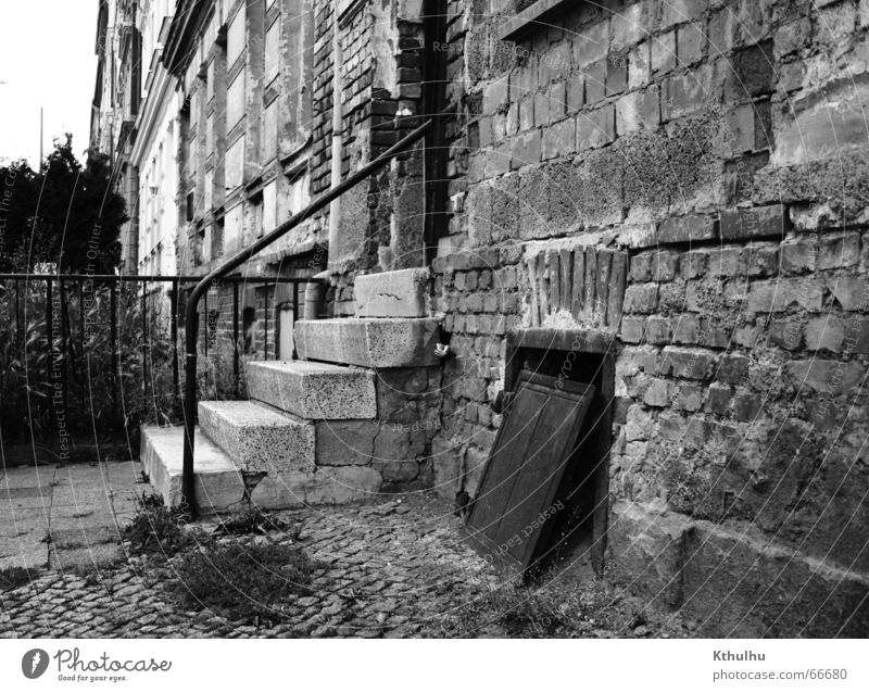 Structure OST House (Residential Structure) Entrance Construction East Erfurt Brick Stairs Black & white photo Exterior shot