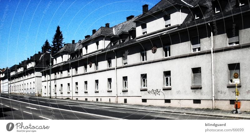 All equal Frankfurt Main Uniform White Black Window Old building Military building Roof uniformity Boredom heddernheim Blue Street Crazy Construction site