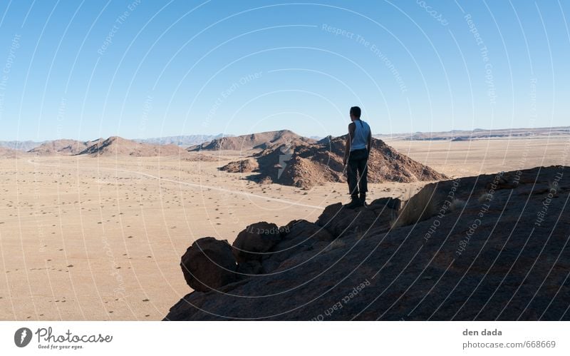 Namib Masculine 1 Human being Nature Landscape Sand Cloudless sky Horizon Summer Rock Mountain Namib Rim Peak Desert Namib desert Namibia Deserted Street