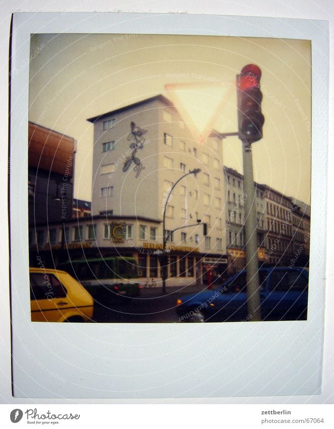 Polaroid II Keg Road traffic yellow car blue car red traffic light art in construction