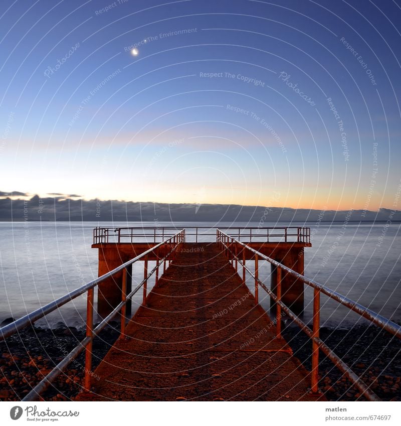 luar Landscape Water Sky Night sky Horizon Sunrise Sunset Moon Spring Weather Beautiful weather Coast Beach Ocean Deserted Blue Brown Gray Sea bridge Jetty