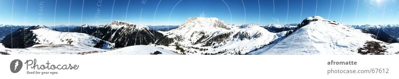 360° mountains Far-off places Winter Snow Mountain Winter sports Ski run Landscape Cloudless sky Horizon Sun Beautiful weather Alps Peak Snowcapped peak Large