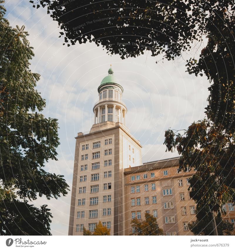 Frankfurt Tor 1/2 Sightseeing Classicism Socialism GDR World heritage Clouds Friedrichshain Tower Facade Tourist Attraction Karl-Marx-Allee Historic Retro