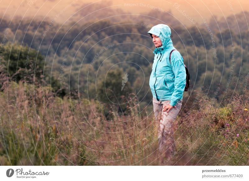 Woman taking a rest on mountain trail Vacation & Travel Trip Mountain Hiking Climbing Mountaineering Adults Youth (Young adults) 1 Human being Nature Landscape