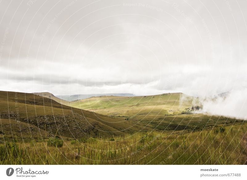 South Africa Drakensberge Landscape Green Meadow Mountain High plain Drakens Mountains Clouds Colour photo Subdued colour Exterior shot Deserted Copy Space top