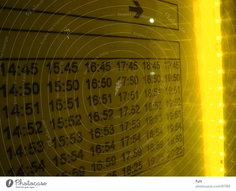 timetable Schedule (transport) Yellow Arrival Electrical equipment Technology Light Statue Digits and numbers travel times Display Ski-run Classification Notice