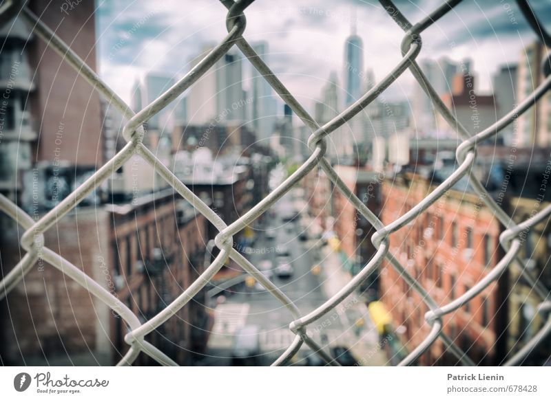 Sidewalk Safari Town Downtown Skyline Populated House (Residential Structure) Bank building Manmade structures Building Moody Surrealism New York City Fence