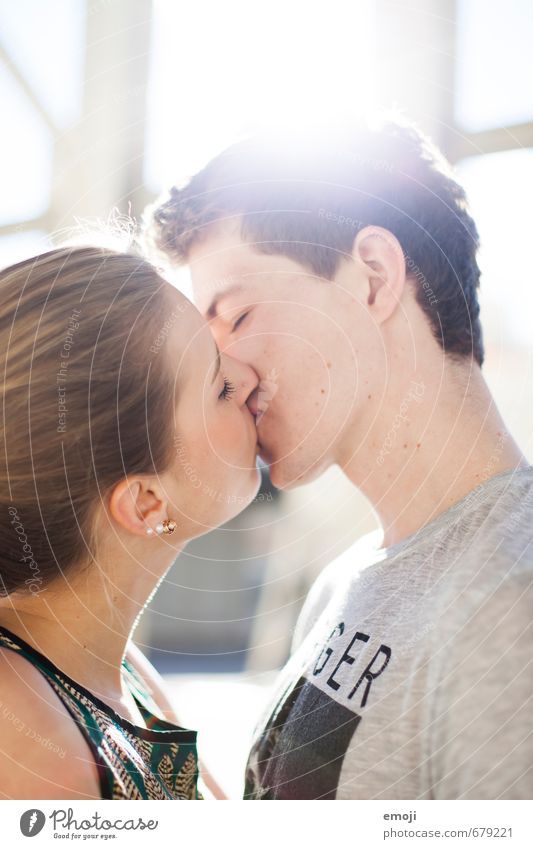 Young couple kissing backlight Masculine Feminine Young woman Youth (Young adults) Young man Couple 2 Human being 18 - 30 years Adults pretty Kissing Lovers