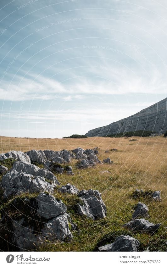 Rohan Environment Nature Landscape Sky Summer Grass Rock Alps Mountain Warschenegg Natural Calm Peaceful Grassland Green Blue Gray Stone Colour photo