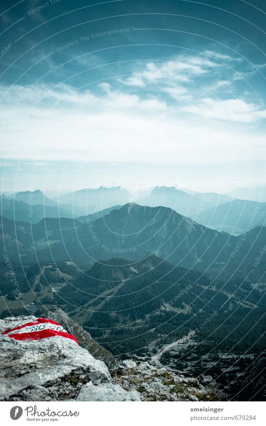 Berg Leisure and hobbies Mountain Hiking Nature Landscape Sky Clouds Summer Alps Warschenegg Peak Stone Observe Looking Infinity Tall Blue Brown Gray Loneliness