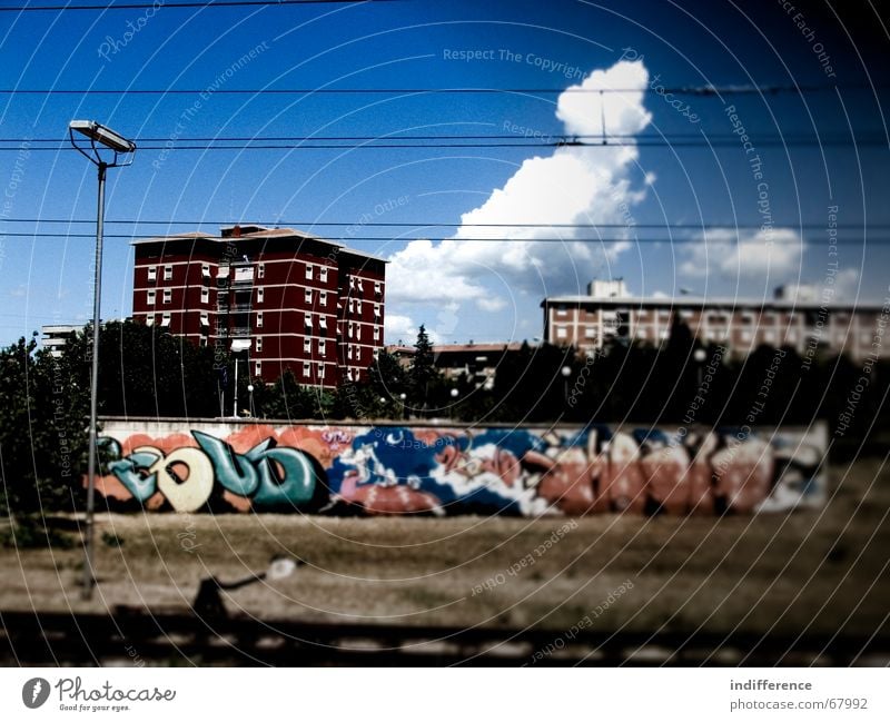 urban design Town Design Sky building street Graffiti railway clouds