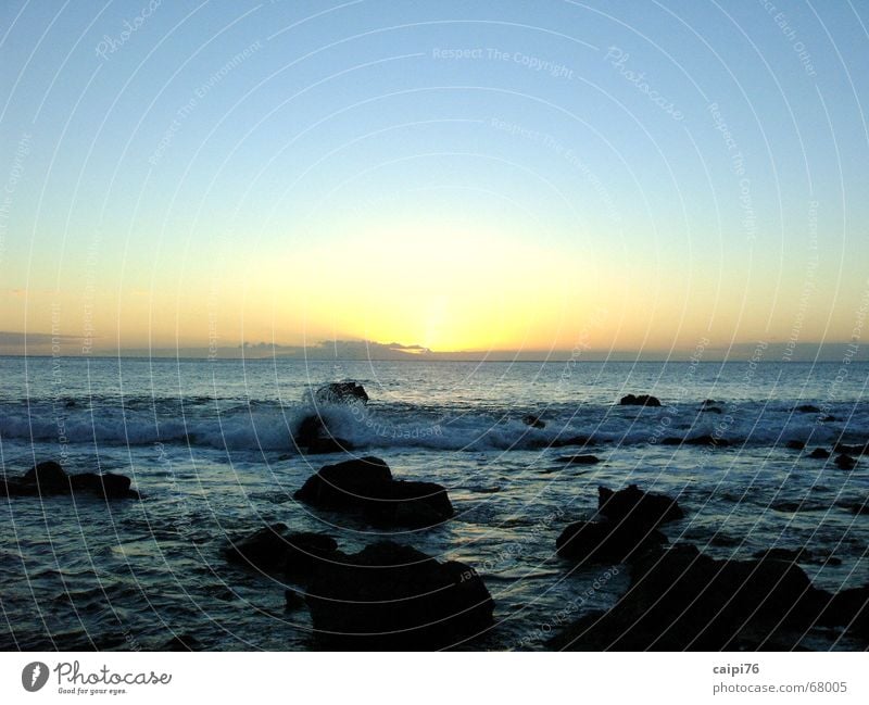 Sunset on Gomera Ocean Waves Coast Vacation & Travel Beach Water Evening Dusk Stone Sky Blue Sadness