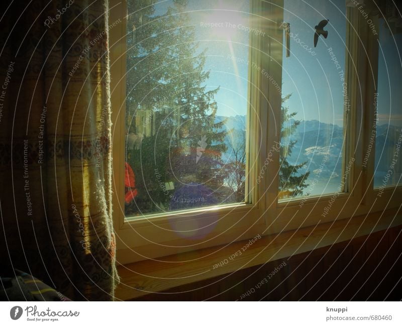 sunshine Well-being Contentment Trip Sun Snow Winter vacation Mountain House (Residential Structure) Interior design Decoration Room Window Nature Cloudless sky