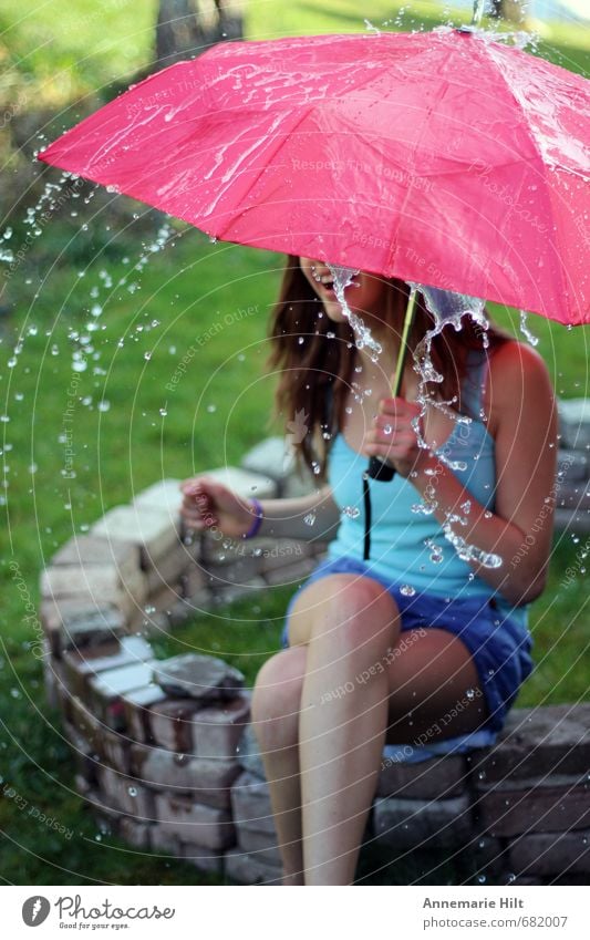 summer rain Joy Fitness Summer Sun Feminine Girl 1 Human being 8 - 13 years Child Infancy Drops of water Happy Happiness Contentment Joie de vivre (Vitality)