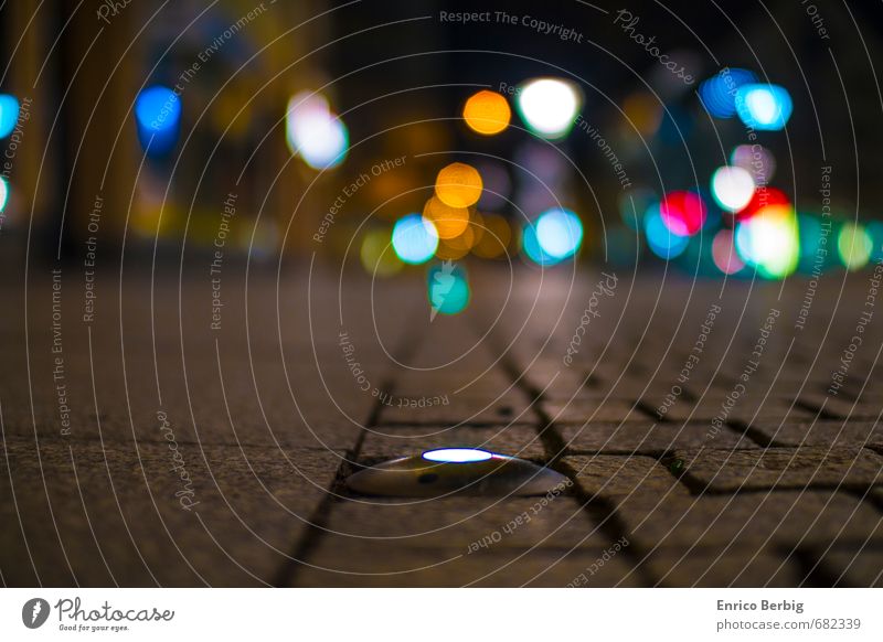 city lights Town Deserted Marketplace Observe Discover Happy Happiness Contentment Loneliness Uniqueness Past Stone Lamp Light Pedestrian precinct Paving stone