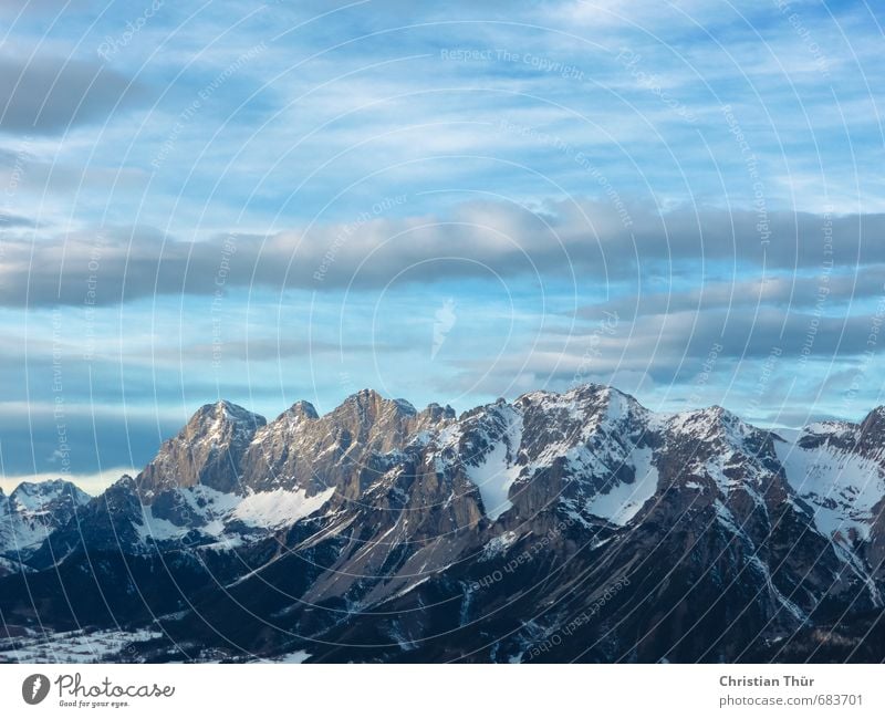 winter horizon Skis Environment Nature Sky Sky only Winter Beautiful weather Snow Rock Alps Mountain Snowcapped peak Glacier Relaxation Dream Infinity Blue