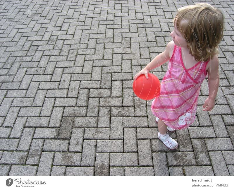 red balloon Girl Dress Balloon Footwear Sandal Sweet Small Gray Playing Cobblestones Stone Hair and hairstyles Looking scuff Summer