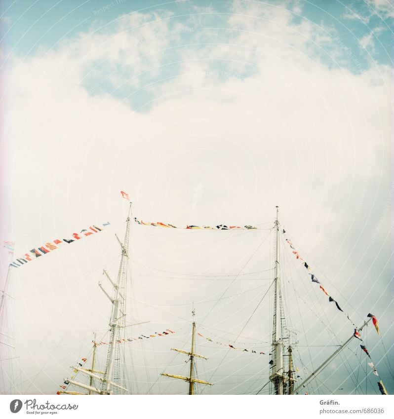 Ship ahoy! Port City Birthday of the Port Navigation Passenger ship Sailing ship Harbour Mast Flag Authentic Retro Cliche Vacation & Travel Mobility Tourism