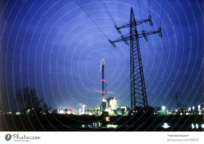 RUHRpott ROMANticism The Ruhr Industrial heritage Electricity pylon Night shot Dark Factory Light Reflection North Rhine-Westphalia Homesickness