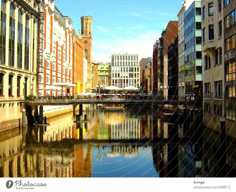 pons primus Building Symmetry Facade Multicoloured Window Reflection Water reflection Concrete Brick Narrow Build on Calm Beautiful Town City life Sunshade