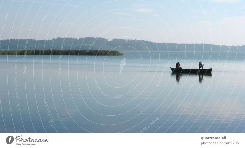 Fisherman at Schaalsee Angler Rowboat Lake Interior lake Fishing (Angle) Romance Calm Closing time Evening Schaalsee Lake Nature