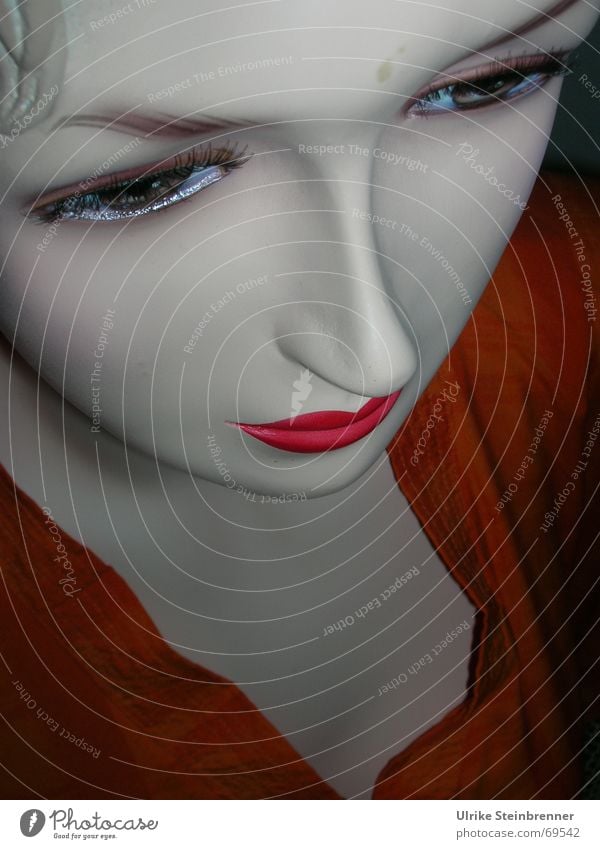 Face of a mannequin from above Colour photo Detail Downward Style pretty Cosmetics Lipstick Mascara Far-off places Feminine Woman Adults 1 Human being Mask Doll