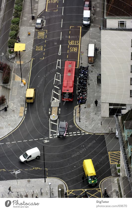 Crossing in London Bird's-eye view Double-decker bus Town Street Mixture little traffic