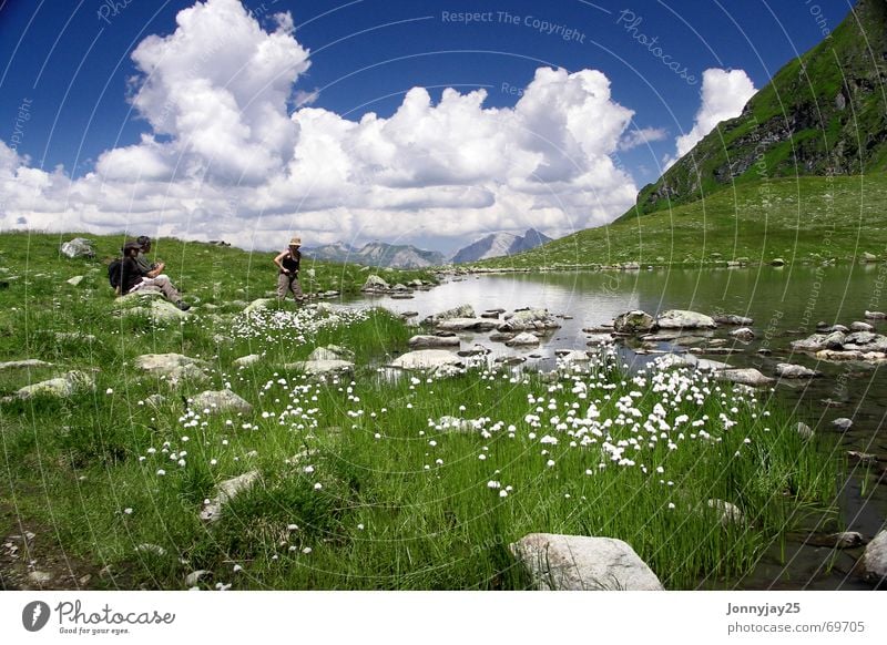 mountain lake Lake Meadow Green Clouds Calm Vacation & Travel Austria Break Mountain lake Summer Sky Relaxation cold clear water Water Blue