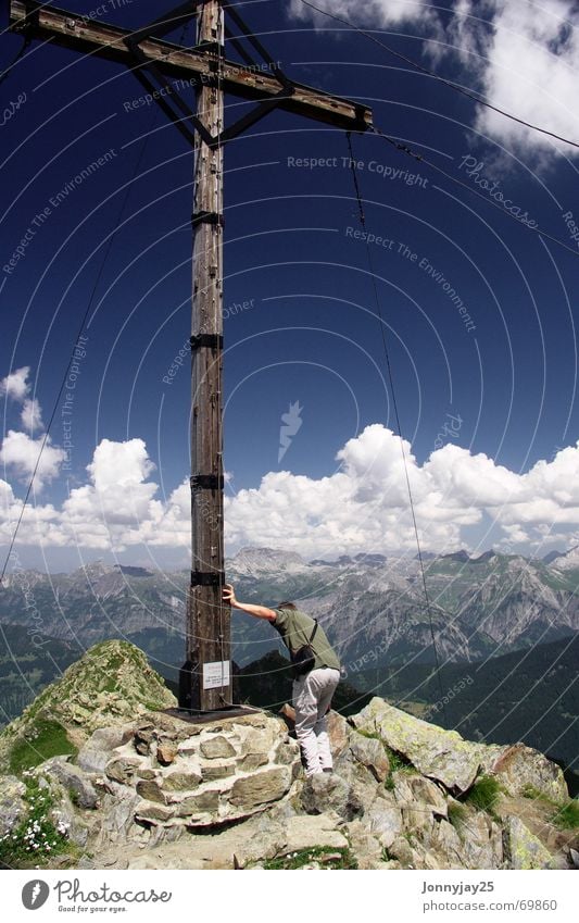 summiteers Peak Austria Hiking Mountaineering Clouds Alps silvretta Mountains Climbing Vantage point Blue Sky