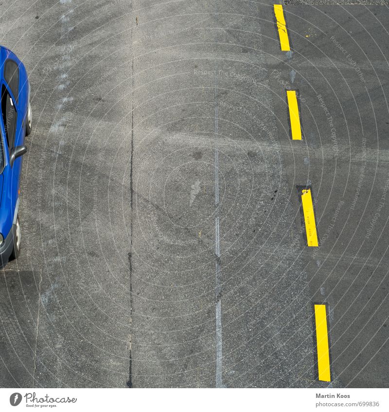 loner_in | departure Transport Means of transport Traffic infrastructure Street Road sign Car Dirty Blue Yellow Gray Square Asphalt Construction site