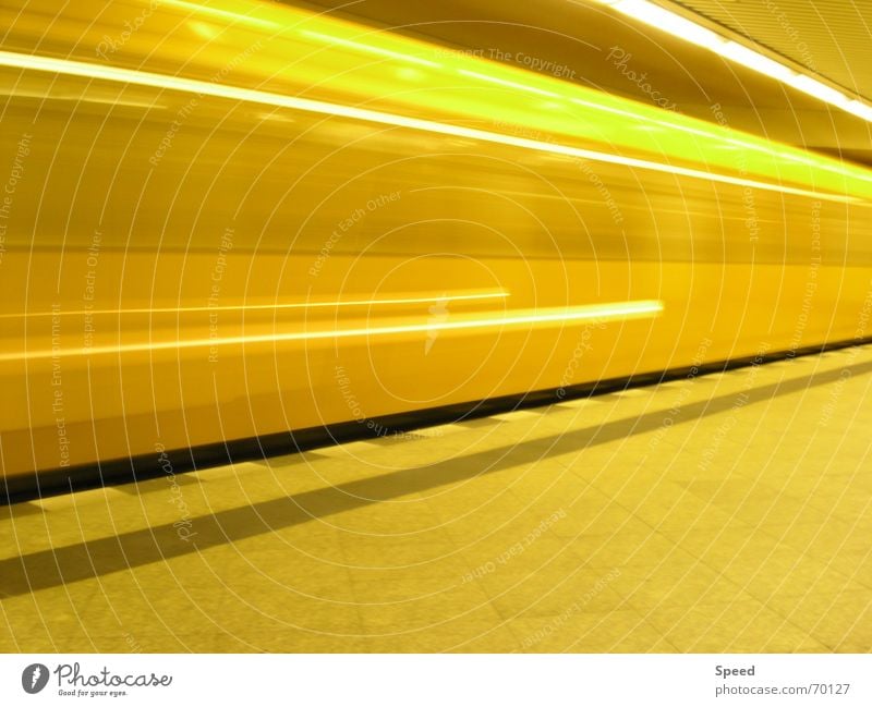 speed of light Long exposure Yellow Tunnel Platform Speed Speed of light Railroad Distorted Train station speedtube stone pattern Stone Energy industry