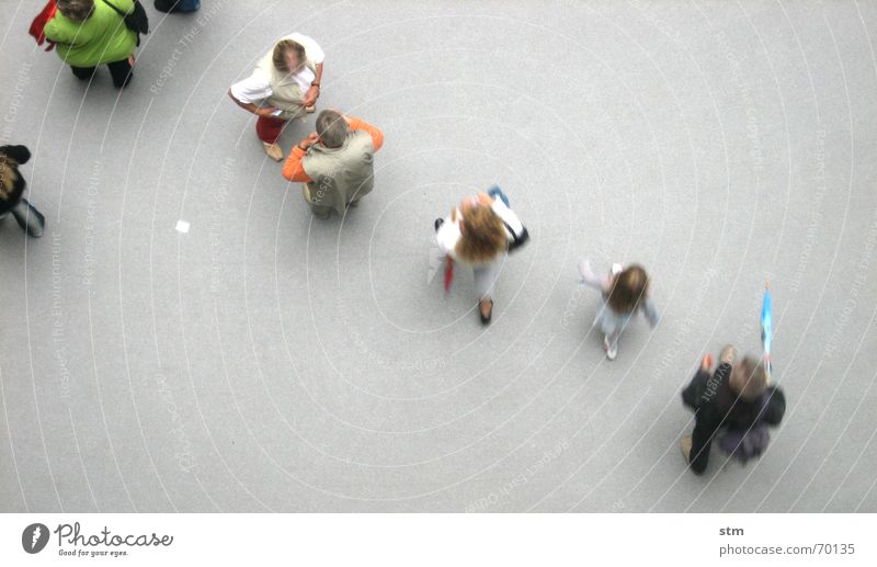 people 04 To talk Human being Friendship Group Shirt Observe Going Walking Stand Wait Together Above Gray Boredom Outline Formation Against each other Sociology