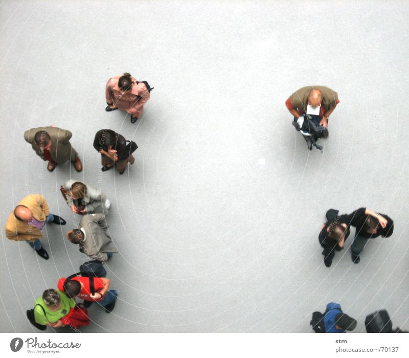 people 06 To talk Human being Friendship Group Shirt Observe Going Walking Stand Wait Together Above Gray Boredom Outline Formation Against each other Sociology