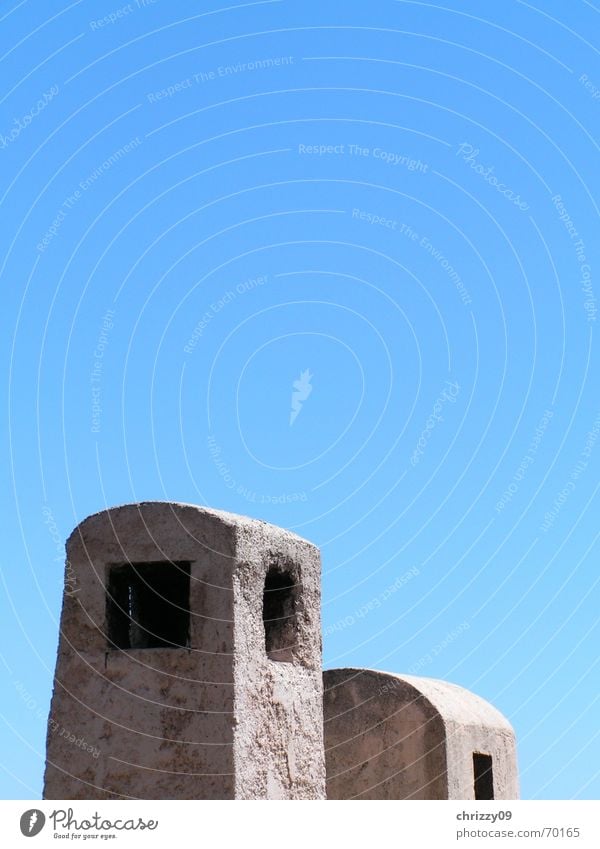 Blue smoke Summer Sky Blue sky Chimney Beautiful weather Soot Cloudless sky Deserted 2 Hollow Rectangle Detail Exterior shot Colour photo Round