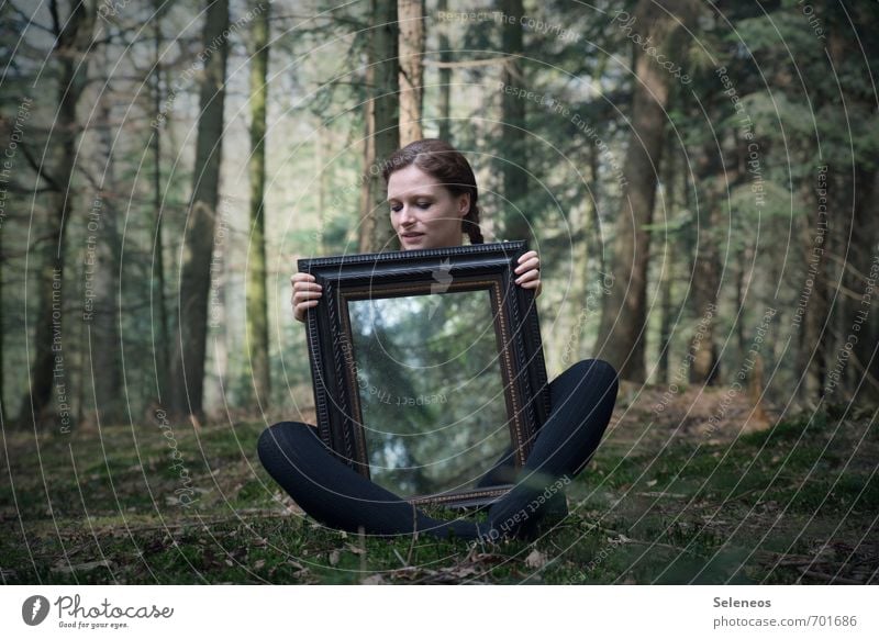 Mirror, mirror Summer Sun Human being Feminine Woman Adults Head Hand Fingers 1 18 - 30 years Youth (Young adults) Environment Nature Beautiful weather Plant