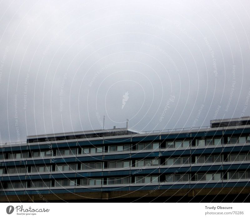 hesitating beauty Clouds Fog Building Manmade structures House (Residential Structure) Academic studies School Gloomy Grief Concern Sky Weather Sadness