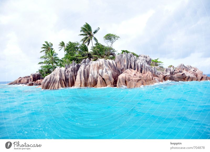 treasure island Landscape Elements Water Clouds Summer Wind Exotic Palm tree Palm beach Coast Beach Ocean palm island Island Rock Blue Turquoise Paradise