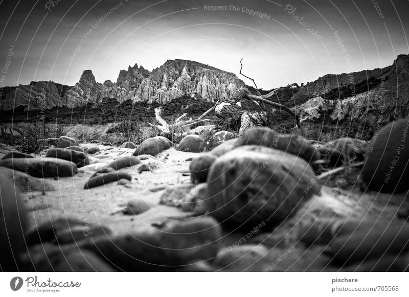 clay cliffs Nature Landscape Rock Mountain Dark Thorny Adventure Vacation & Travel New Zealand Sandstone Black & white photo Exterior shot Day Sunlight