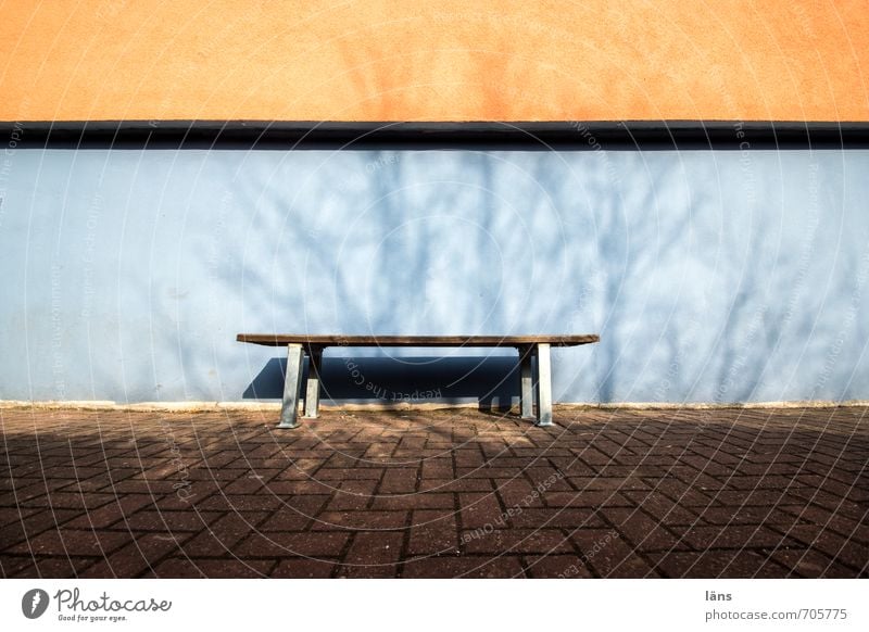 unmanned Town House (Residential Structure) Wall (barrier) Wall (building) Lanes & trails Blue Orange Expectation Bench Colour photo Exterior shot Deserted Day