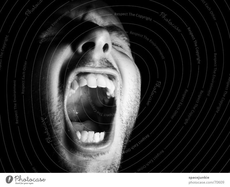 SHOUT (2) Portrait photograph Man Freak Fear Alarming Scream Dark Black Show your teeth Evil Crazy Human being Face Force Black & white photo