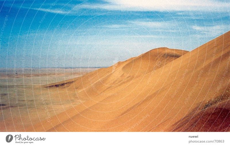 Dune 7 Far-off places Freedom Environment Nature Earth Sand Sky Desert Thin Hot Dry Brown Yellow Walvis bay Namibia Africa Badlands Heat Beige wide Beach dune