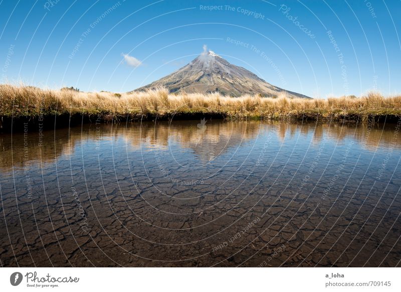 Te Maunga o Taranaki II Environment Nature Landscape Plant Elements Earth Air Water Sky Clouds Summer Beautiful weather Grass Peak Volcano Pond Authentic