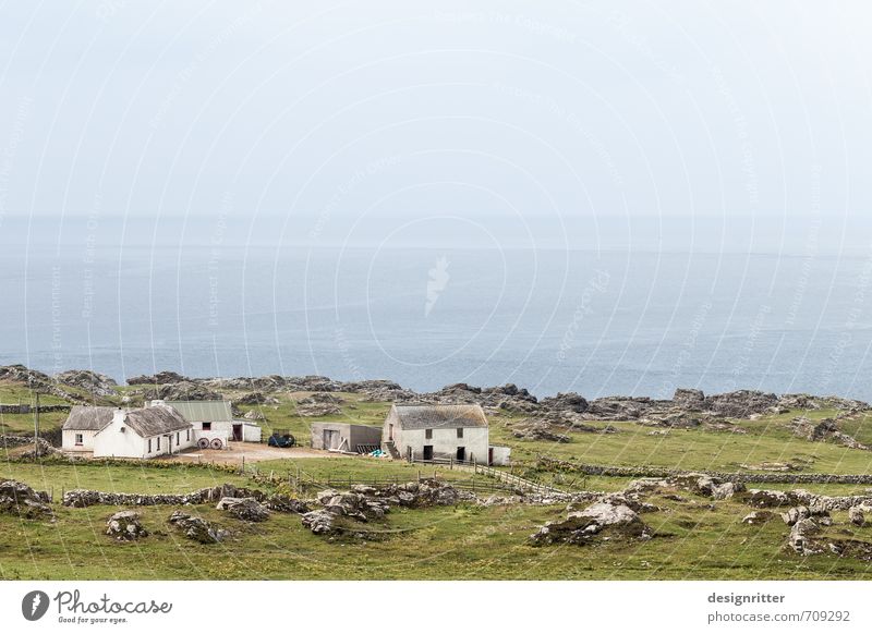 At the peaceful end of the world Far-off places Freedom Horizon Grass Meadow Field Rock Coast Ocean Atlantic Ocean Northern Ireland Village Fishing village