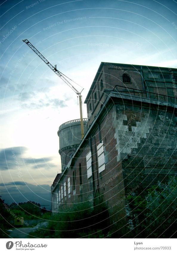 Fortifications with industry Gentleman Fortress Brick Crane Industrial Photography jovial Old Tower Dusk