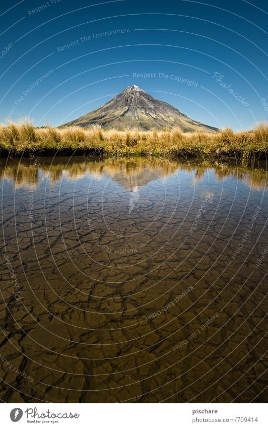 The lonely volcano Nature Landscape Earth Water Cloudless sky Beautiful weather Bushes Peak Volcano Pond Esthetic Exotic Gigantic Adventure New Zealand taranaki