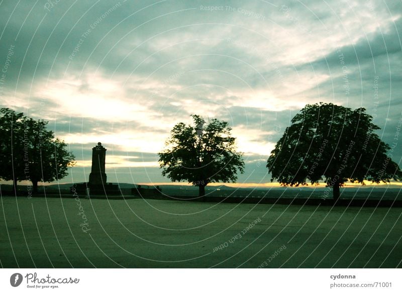 twilight Twilight Moody Sunset Clouds Tree Monument Classical Loneliness Calm Dark Silhouette Park Garden Manmade structures Vantage point Sunbeam Architecture