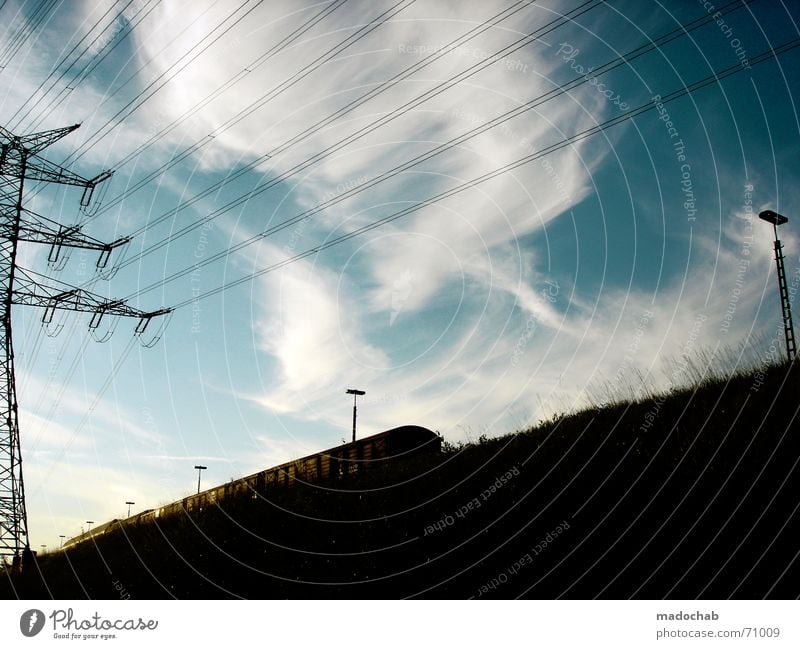 ANOTHER DAY - JUST BELIEVE - JUST BREATHE | cloud sky Sky Clouds Electricity Power Summer Evening High voltage power line Railroad Railroad tracks Romance