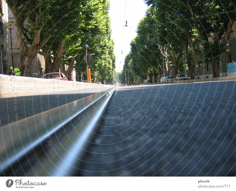 roma_ Rome Tram Railroad tracks Vanishing point Means of transport Open Transport Public transit Europe Earth Floor covering Perspective Distorted rails