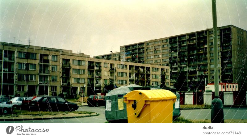 live better House (Residential Structure) High-rise Settlement Trash Trash container Keg Hideous Prague Suburb Town Czech Republic Yellow Living or residing Car