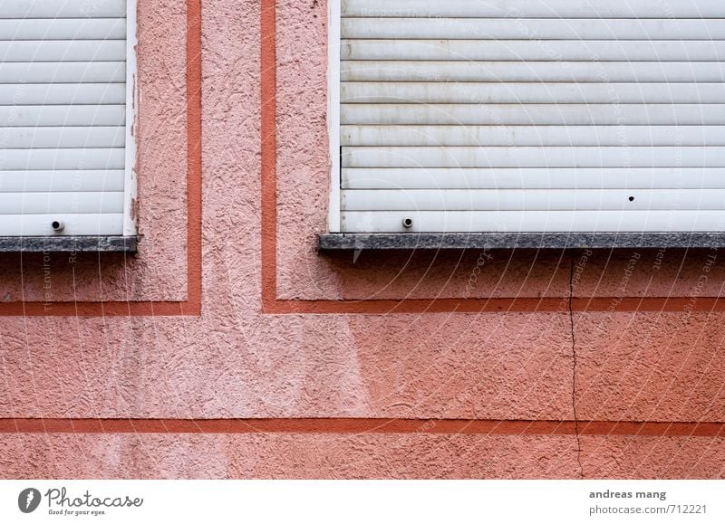 Red Lines Wall (barrier) Wall (building) Facade Window Old Sharp-edged Gloomy Town Pink SME Symmetry Decline Transience Lanes & trails Closed Roller shutter